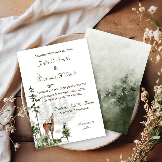 Convite de Casamento Montanha Floresta Aquarela (Criador carregado)