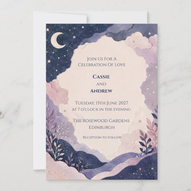 Convite de Casamento Montanha Lua Roxa (Frente)
