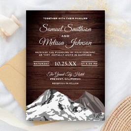 Convite de Casamento Montanhas com Neve e Madeira 