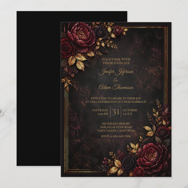 Convite de Casamento Moody Flowers (Frente/Verso)