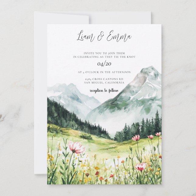Convite de Casamento Mountain Meadow (Frente)