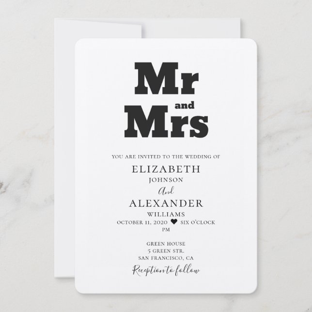 Convite de casamento Mr and Mrs. Convite kraft (Frente)
