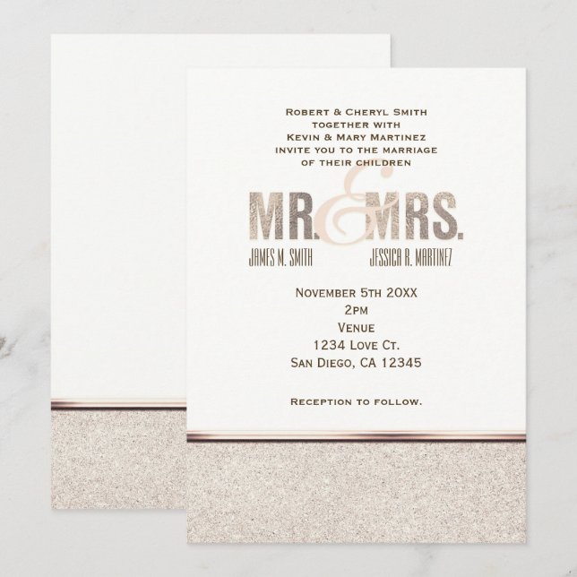 Convite de Casamento Mr. & Mrs. Champange Sparkle (Frente/Verso)