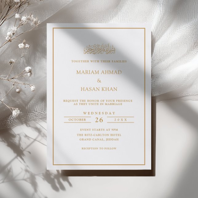 Convite de Casamento Muçulmano Branco com Moldura  (Criador carregado)