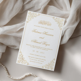 Convite de Casamento Muçulmano com Moldura Dourada