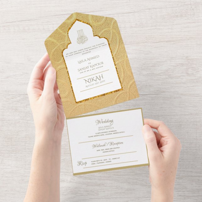 Convite de casamento Muçulmano Islâmico LeahG Dour (Aba destacável)