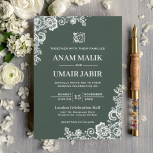 Convite de Casamento Muçulmano Nikkah em Verde Esm