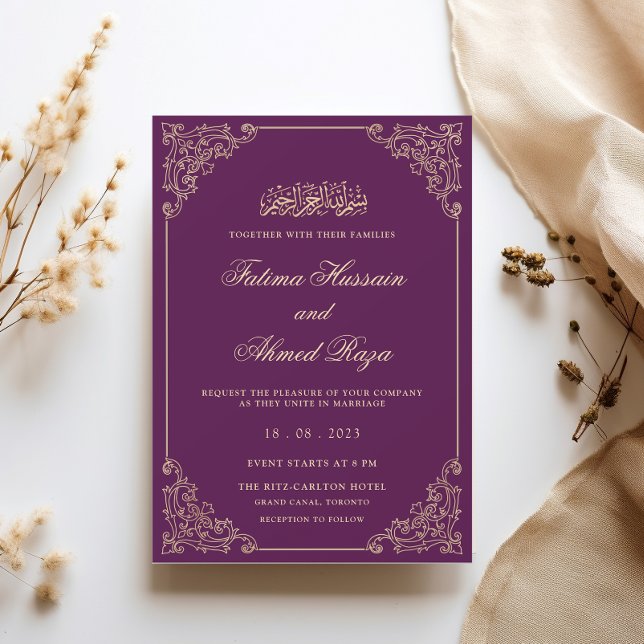 Convite de Casamento Muçulmano Roxo Violeta com Mo (Criador carregado)
