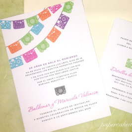 Convite de casamento Multicolorido Papel Picado