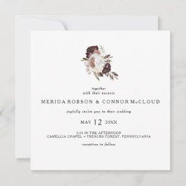 Convite De Casamento Na Praça Floral Burgundy Boho
