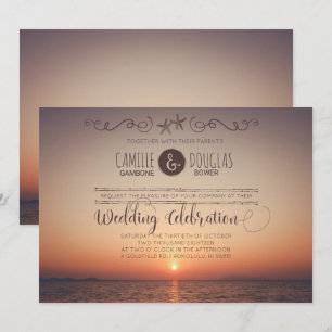 Convite de Casamento na Praia ao Pôr do Sol Românt