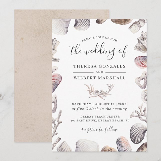 Convite de Casamento na Praia com Aquarela de Conc (Frente/Verso)