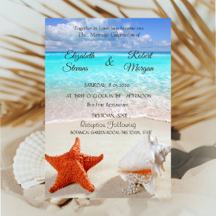 Convite de Casamento na Praia com Conchas