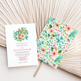 Convite de casamento na praia com flores tropicais