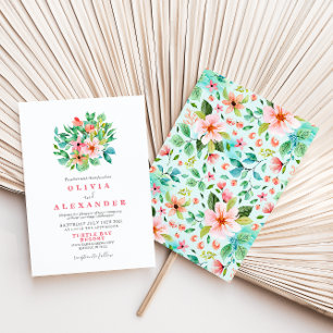 Convite de casamento na praia com flores tropicais