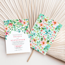 Convite de casamento na praia com flores tropicais