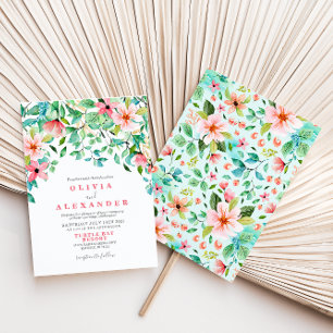 Convite de casamento na praia com flores tropicais