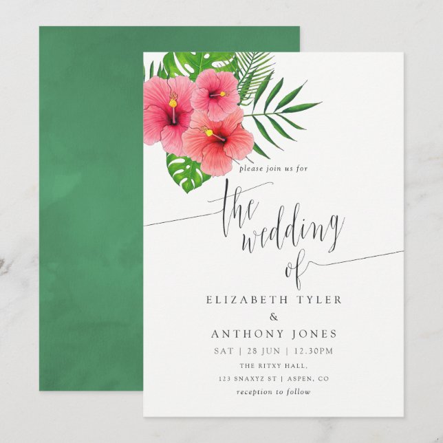Convite de Casamento na Praia com Luau Aloha em Aq (Frente/Verso)