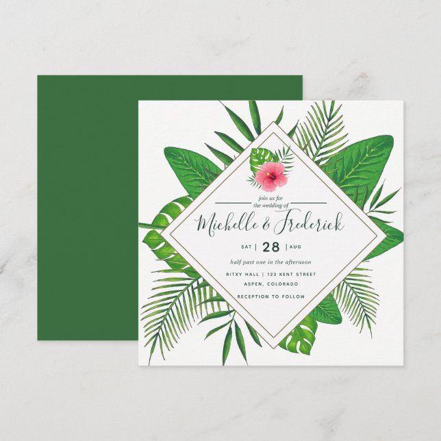 Convite de Casamento na Praia com Luau Aloha em Aq (Frente/Verso)