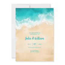 Convite de Casamento na Praia com Onda do Oceano T