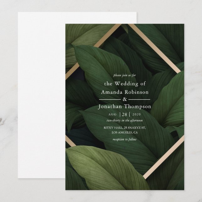 Convite de Casamento na Praia com Vegetação Tropic (Frente/Verso)