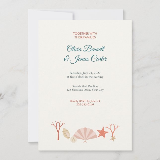 Convite de Casamento na Praia Concha e Estrela-do- (Frente)