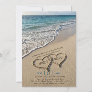 Convite de Casamento na Praia Costeira com Coração