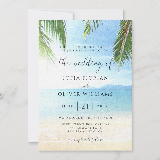 Convite de Casamento na Praia da Ilha Tropical com (Frente)