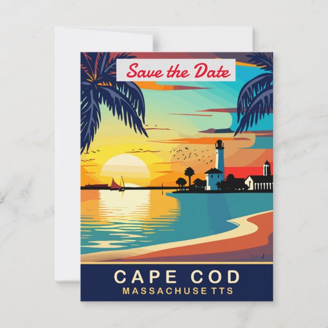 Convite de Casamento na Praia de Cape Cod Massachu (Frente)