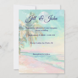 Convite de Casamento na Praia Pôr do Sol Aquarela