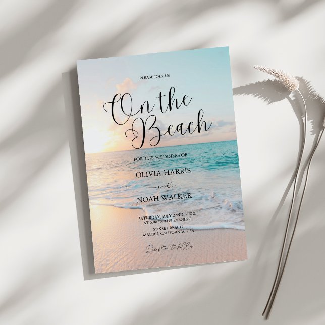 Convite de Casamento Na Praia Sol e Oceano Azul (Criador carregado)