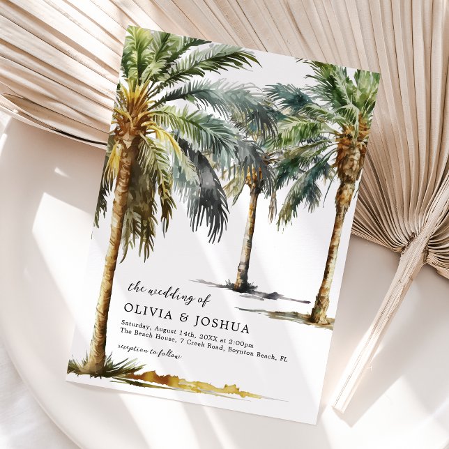Convite de Casamento na Praia Tropical em Aquarela (Criador carregado)