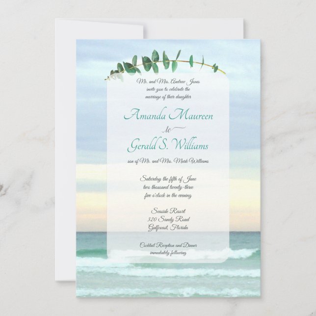 Convite de Casamento Natural Eucalyptus Beach (Frente)