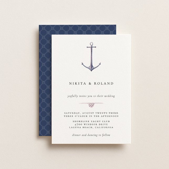 Convite de Casamento Náutico Âncora Aquarela (Criador carregado)