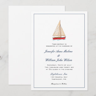Convite de casamento náutico de barco à vela em aq