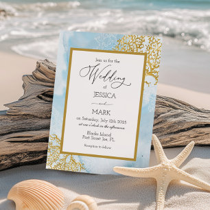 Convite de Casamento Náutico em Aquarela com Coral