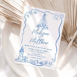 Convite de Casamento Náutico Praia com Desenhos à