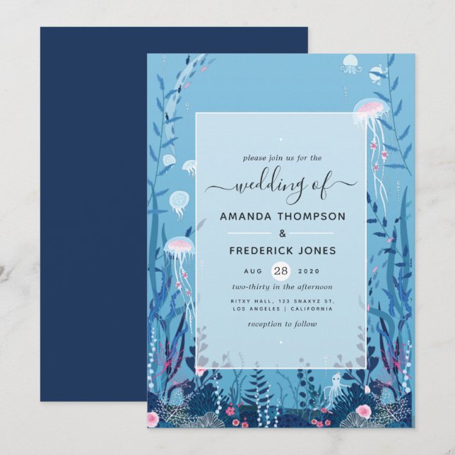 Convite de Casamento Náutico Sob o Mar (Frente/Verso)