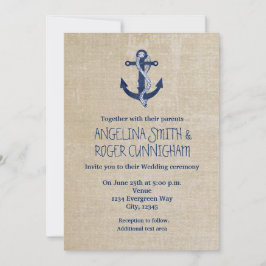 Convite de Casamento Naval Âncora Vintage Marinha