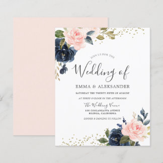 Convite de Casamento Navy & Blush Dentro do Orçame
