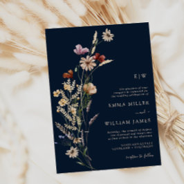Convite de Casamento Navy Boho Flores Silvestres