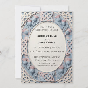 Convite de Casamento Navy Botanical Scroll