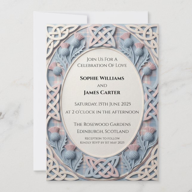 Convite de Casamento Navy Botanical Scroll (Frente)