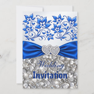 Convite de Casamento Navy Bow Silver Diamond