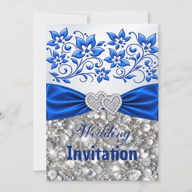 Convite de Casamento Navy Bow Silver Diamond (Frente)