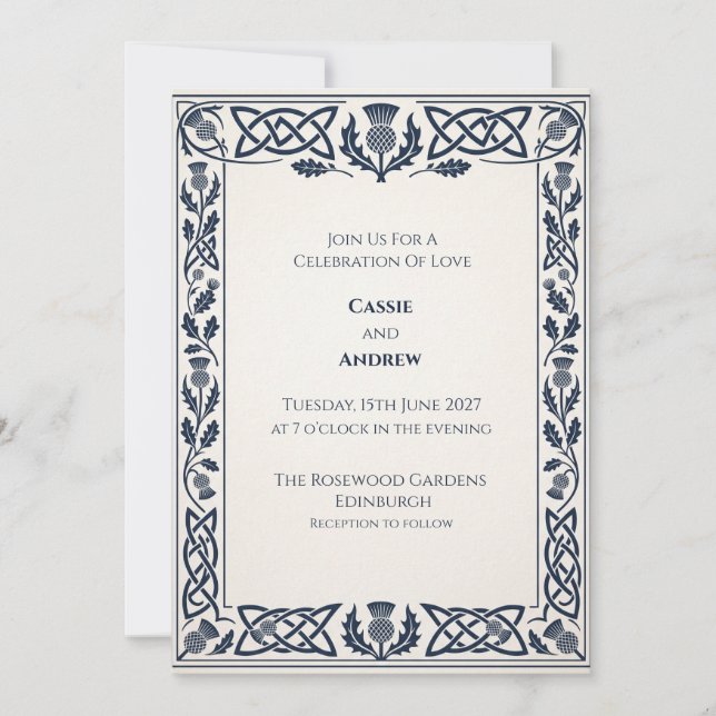 Convite de Casamento Navy Celtic Thistle (Frente)
