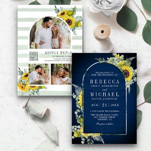 Convite de Casamento Navy com Arco de Eucalipto e 