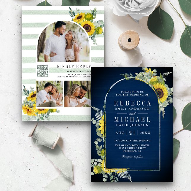 Convite de Casamento Navy com Arco de Eucalipto e  (Criador carregado)