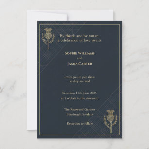 Convite de Casamento Navy Dourado com Tartan de Ca