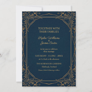Convite de Casamento Navy Gold Art Nouveau